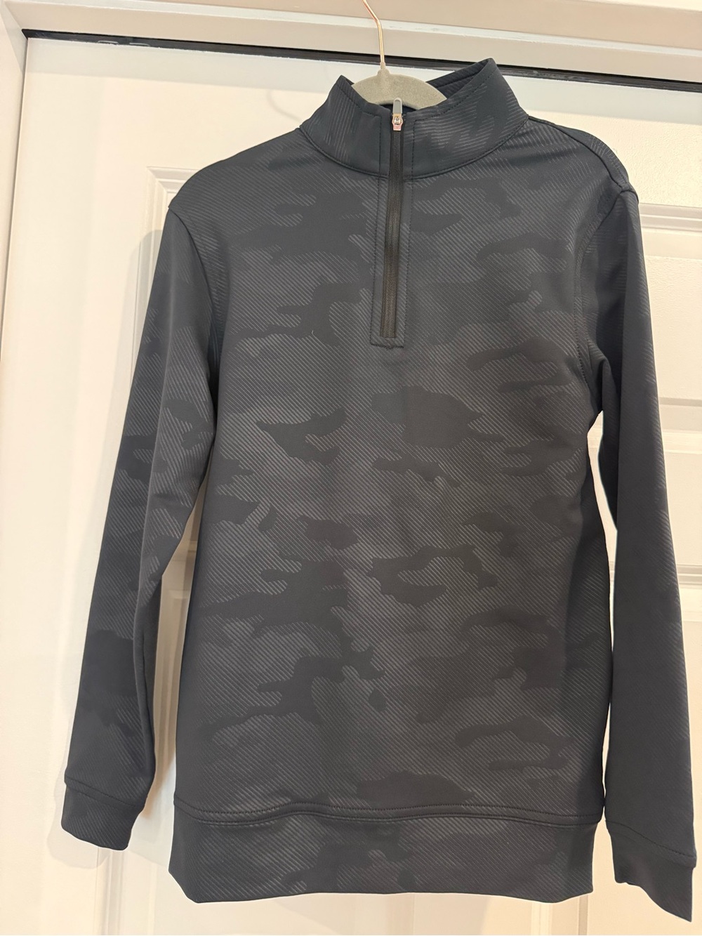 Peter Millar Boys Gray/Black Camo Quarter‑Zip Performance Pullover